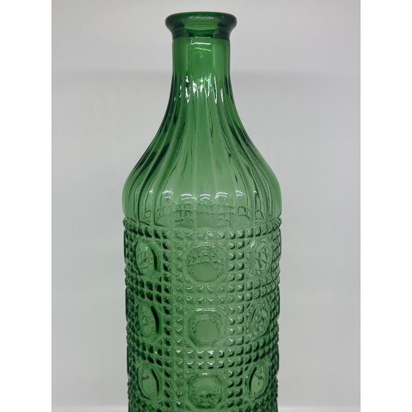 Rare VTG 60s Empoli Emerald Green Genie Bottle Ravioli Pattern Decanter Vase 12" - Picture 4 of 7